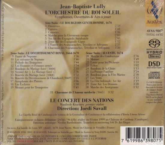 Jean-Baptiste Lully, Le Concert Des Nations, Jordi Savall ‎– L’Orchestre Du Roi Soleil (Symphonies, Ouvertures & Airs À Jouer) SACD