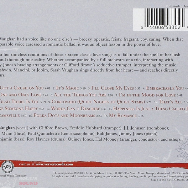 Sarah Vaughan Sarah For Lovers CD
