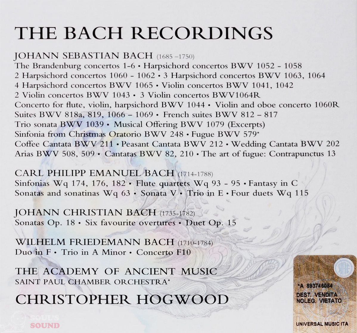 Christopher Hogwood The Bach Recordings 20 CD :: Soul's Sound