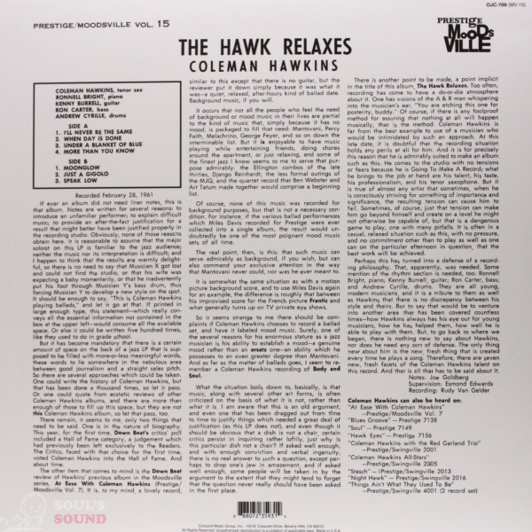 Coleman Hawkins The Hawk Relaxes LP